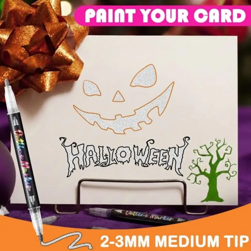 Metallic Glitter Pens Double Line Outline Pens for Gifts Card Drawing Art Crafts