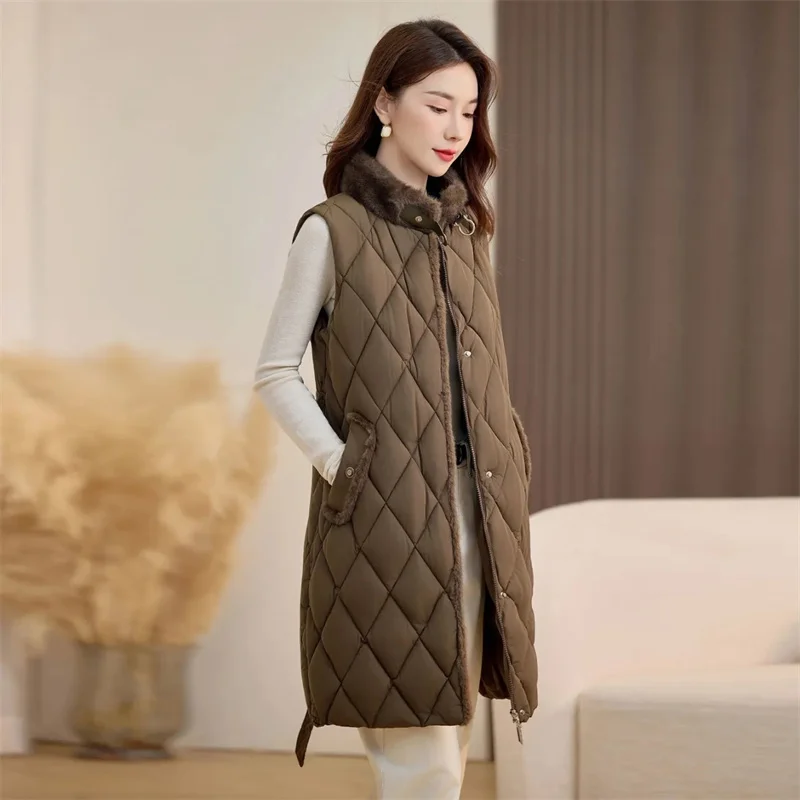 

Женский утепленный пуховый хлопковый жилет, осенне-зимний новый стиль, модная облегающая верхняя одежда, куртка с подплечниками, жилет средней длины