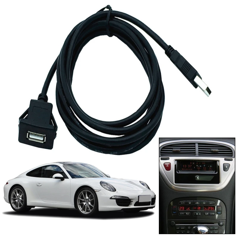 USB 2.0 Waterproof Cable Male to Female Socket Car Dashboard Stereo Line Extension Cord for Motorcycle