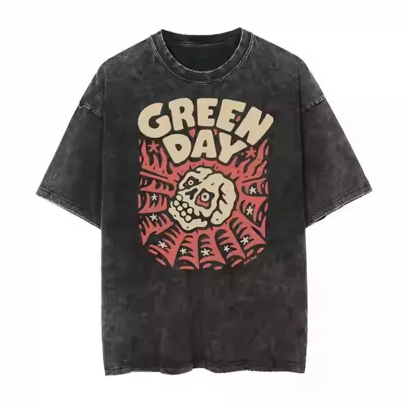 

New Arrival Mens Clothes Tee Shirt Homme Graphic T-Shirts Men Tshirt for Men Ropa Hombre Green Day Band Printed Washed
