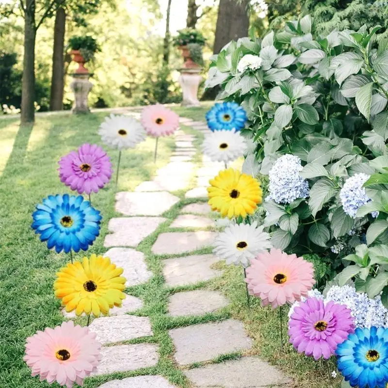 23GA 5pcs Simulation Africa Chrysanthemum Garden Stake Indoor Outdoor