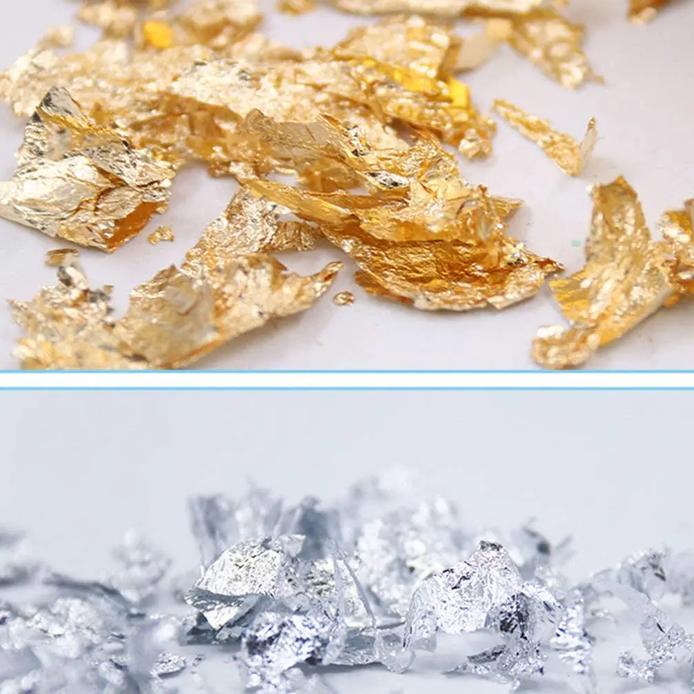 2Pcs Metallic Foil Paper Silver Gold Leaf Flakes for DIY Craft Painting Gilding Crafting Nail Arts (Silver Gold)