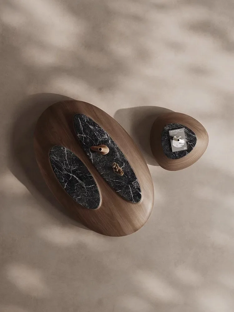 Modern Minimalist Designer High-End Living Room Customized Color Durable Pebble Oval Walnut Wood Coffee Table Set