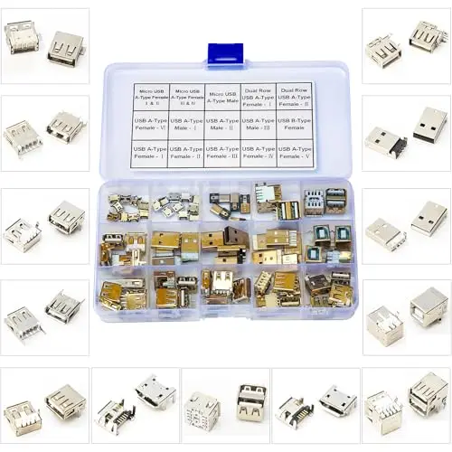 Kit de surtido de conectores USB 2.0 hembra/macho para montaje en PCB, con pines, tipo A/B, macho/hembra (USB 2.0) 2
