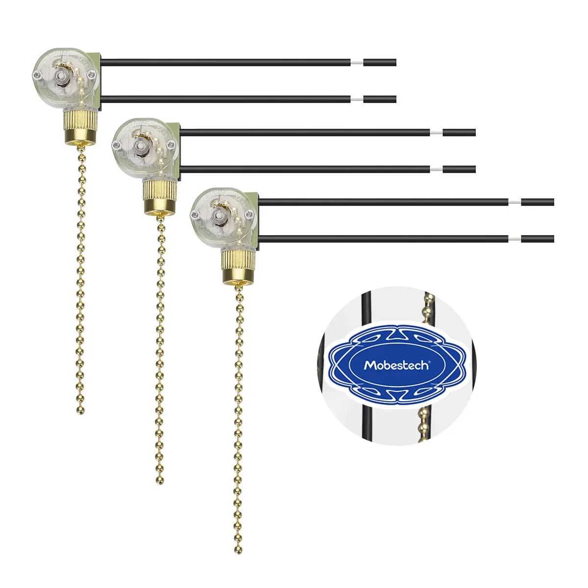 

3Pcs Ceiling Fan Pull Chain Switch Made of Durable Material for Lights and Appliances Golden Pull-Chain on-Off