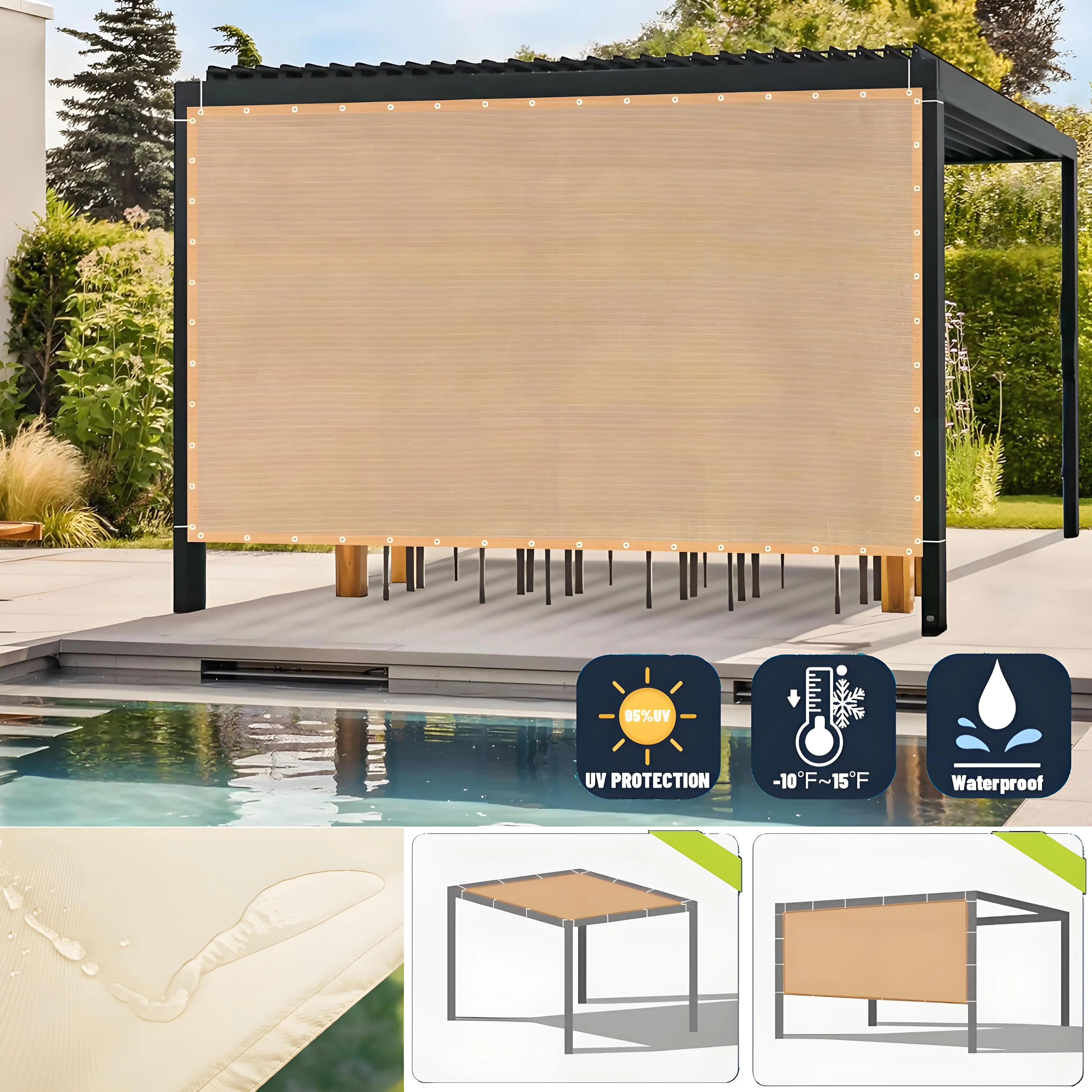 Sun Shade Sails 2/3/4/5M Rectangle Waterproof 95% UV Block Garden Sunscreen Awning Canopy for Outdoor Garden Patio Sail Pergola