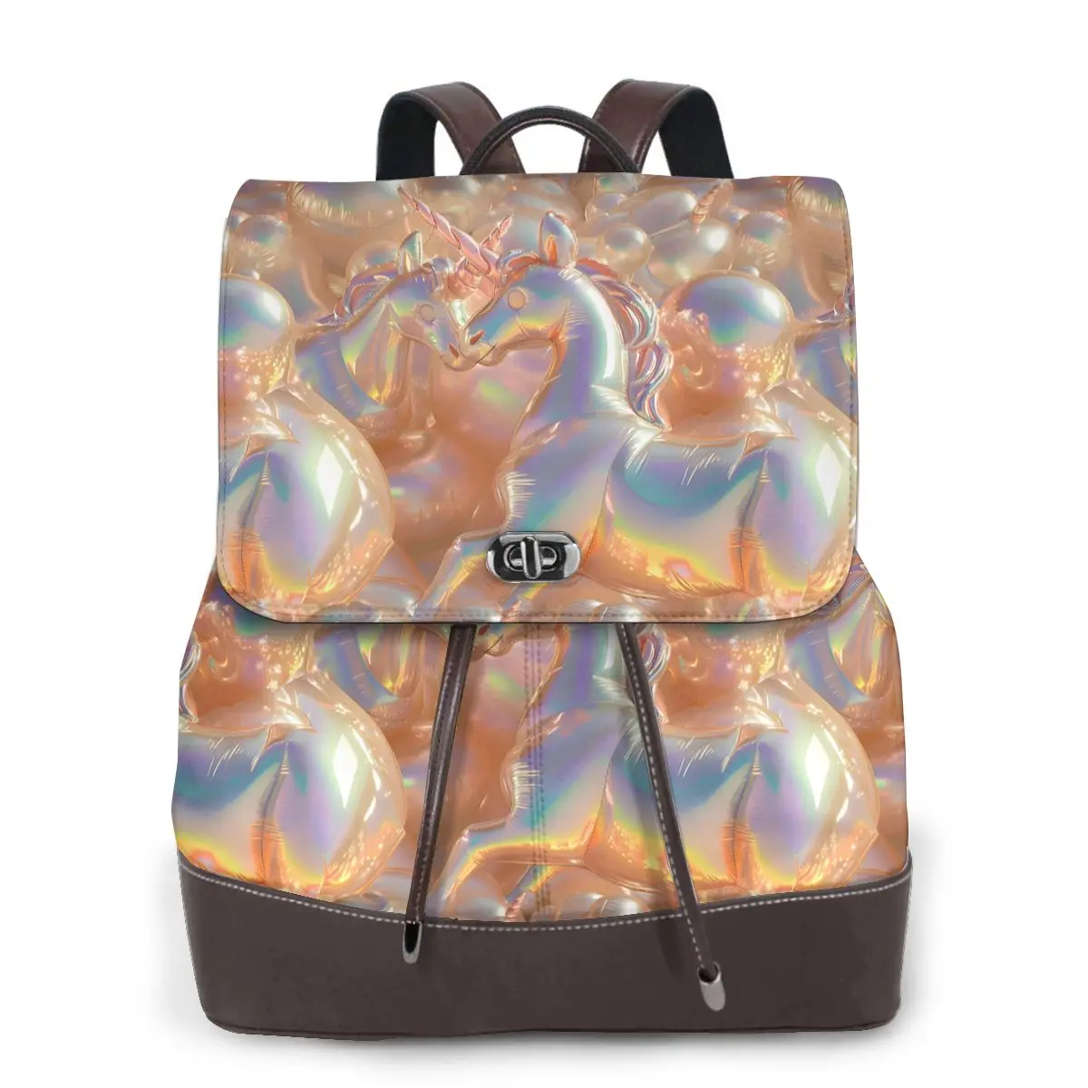 유니콘 풍선 무지개 빛깔의 패턴 새로운 여성 배낭 디자이너 고품질 가죽 간단한 패션 대용량 배낭