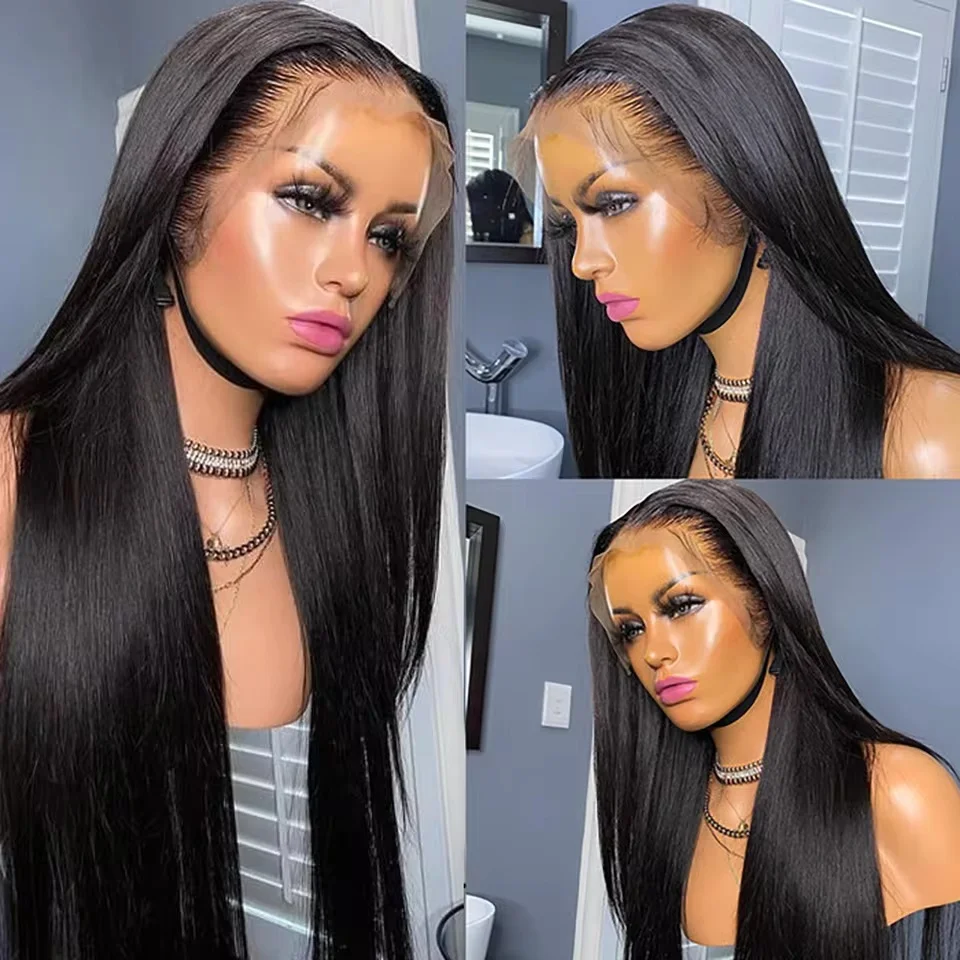 Прямые парики фронта шнурка, человеческие волосы, плотность 220%, 13x6, предварительно выщипанные парики натурального цвета, прозрачный парик фронтальной части шнурка для женщин 1B