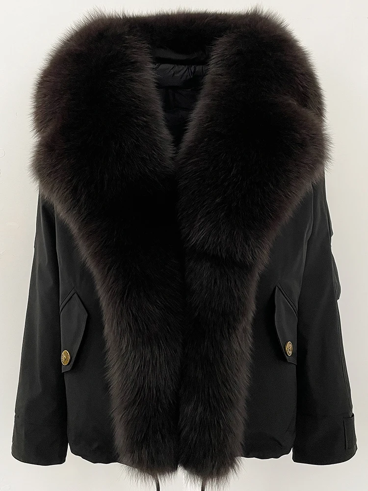 เสื้อผ้าฤดูหนาวใหม่สำหรับผู้หญิง เสื้อแจ็คเก็ตขนเป็ดแท้แฟชั่นแบบสั้น เสื้อโค้ทขนเป็ดสีขาว เสื้อแจ็คเก็ตขนสุนัขจิ้งจอกธรรมชาติสำหรับผู้หญิง