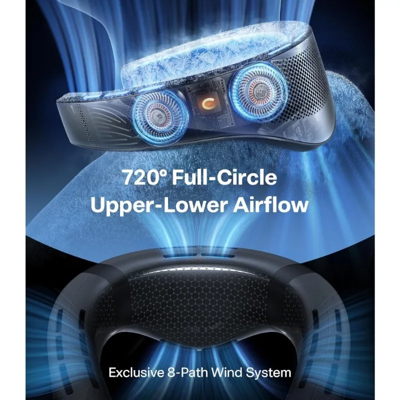 مطعم.2025 مكيف هواء Top Al Neck Fan Coolify Cyber، مراوح الرقبة المحمولة التي تهب الهواء البارد، رقم 1 أروع، 720 ° غامرة