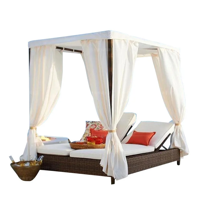 Outdoor Villa Terrace Lying Bed Leisure Terrace Swimming Pool Rattan Sofa Bed Seaside Beach Sunbeds