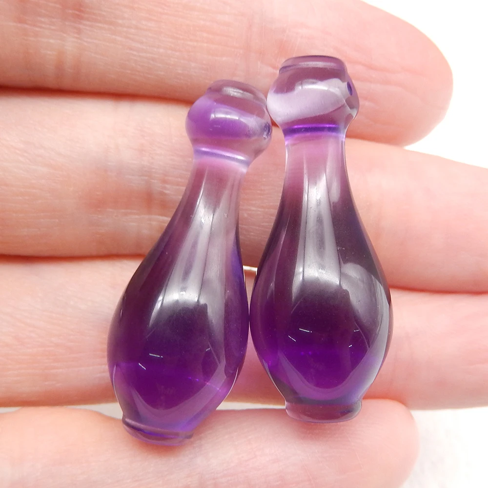 Gemstone Carved Vase Amethyst Drilled Earrings Stone Pair