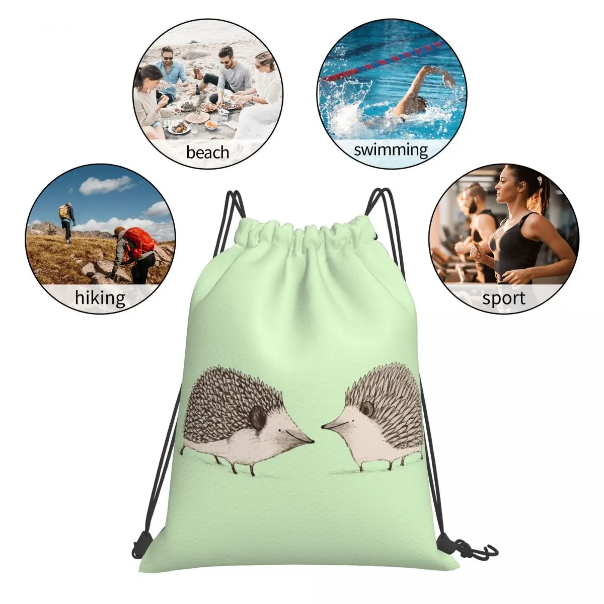 Two Hedgehogs Backpacks Casual Portable Drawstring Bags Sundries Bag Book Bags For Travel Students