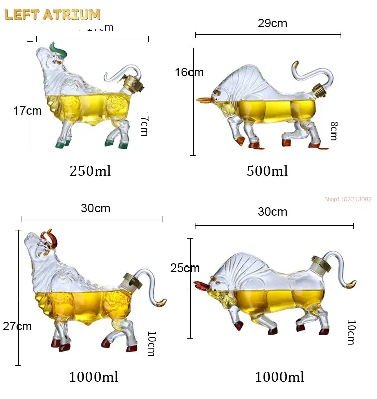 Cow Shaped Style Home Bar Whiskey Decanter for Liquor Bourbon Wine Bottle 250ML-1000ML Bars Barrel