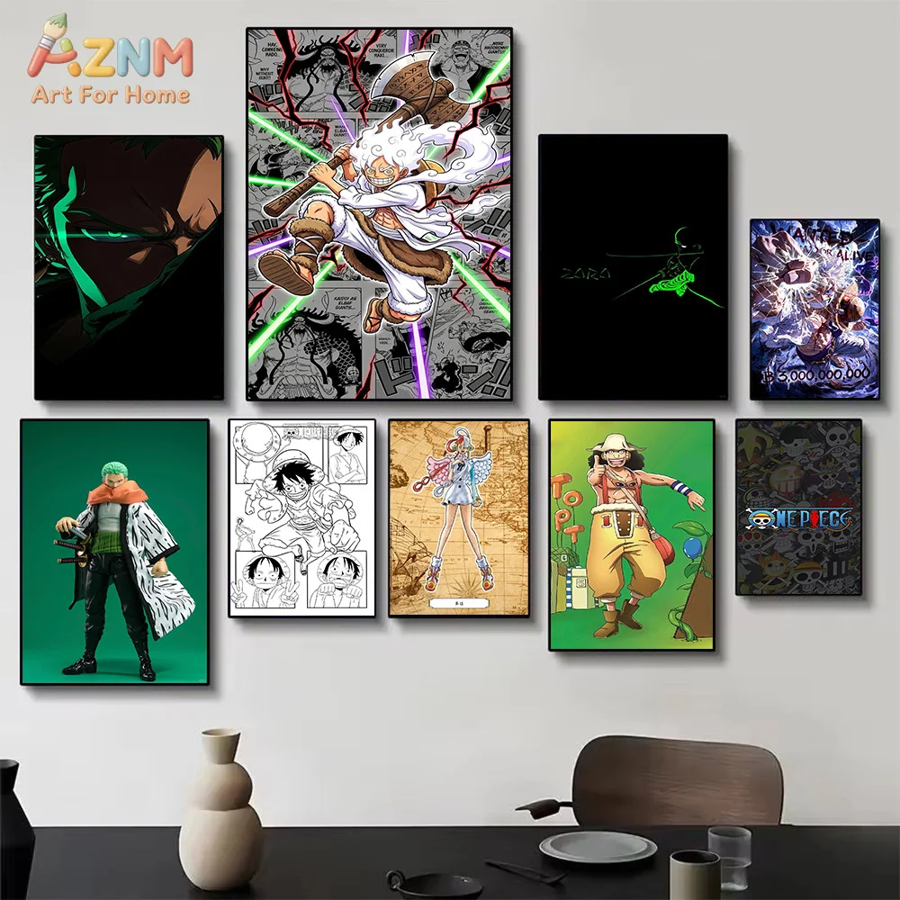 AZNM One Piece Anime Canvas Wall Art Roronoa Zoro Monkey D Luffy Gear 5 Nika Usopp Uta HD Print Frameless Canvas Painting Home B view 3