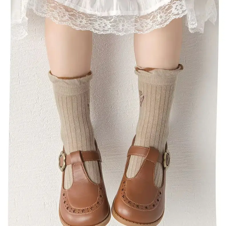 5 Pairs Spring Socks Girls Floral Tulip Socks A Class Cotton Solid Socks Children Spring Socks Baby Kids Socks