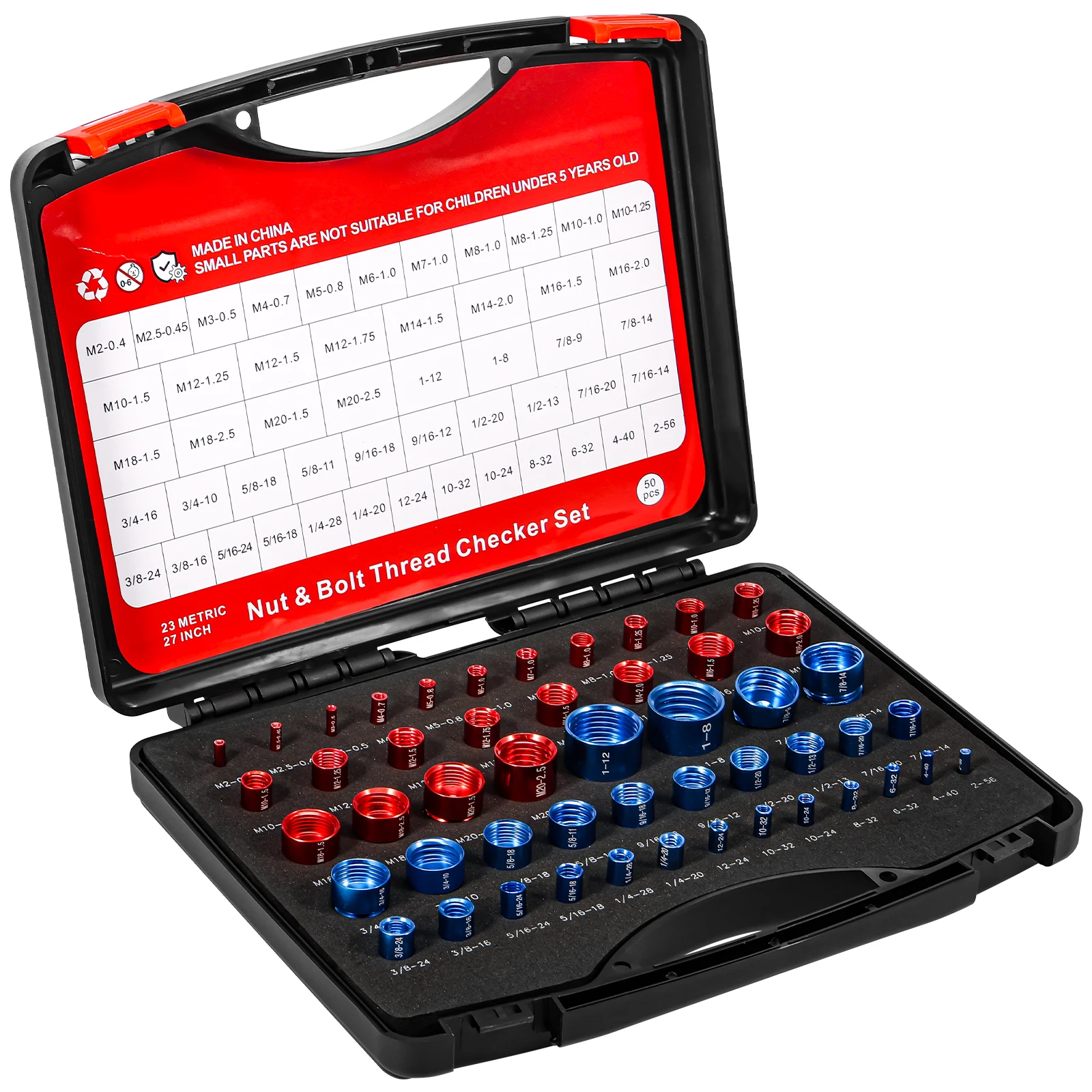 

50Pcs/Set Metric Imperial Bolt Nut Gauge Tool Precise Nut Bolt Thread Checker with Storage Box for Plumber Machinist Handymen