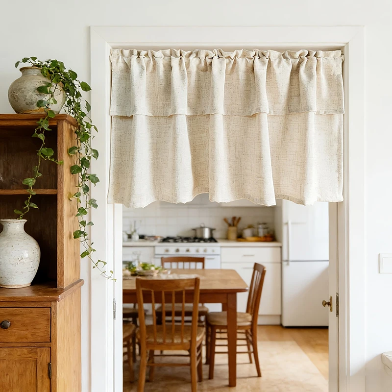 Farmhouse Light Filtering Curtains for Kitchen Bathroom Short Polyester Cotton Texture Privacy Bedroom Living Room Window Drapes