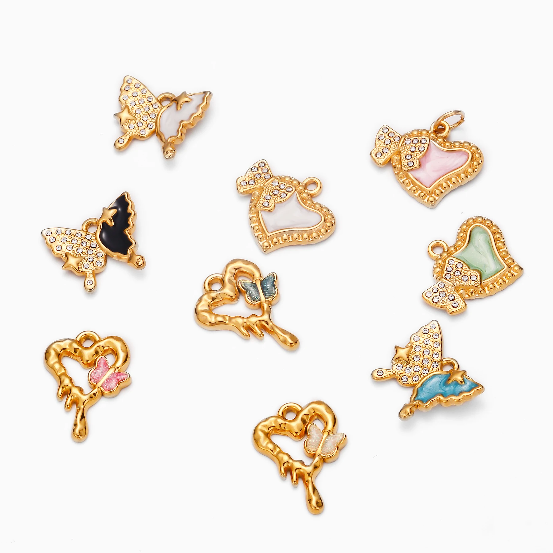 2 قطعة فراشة القلب حساسة سحر قلادة المينا الاكسسوارات DIY بها بنفسك صنع الحلو قلادة أقراط النتائج مجوهرات #4