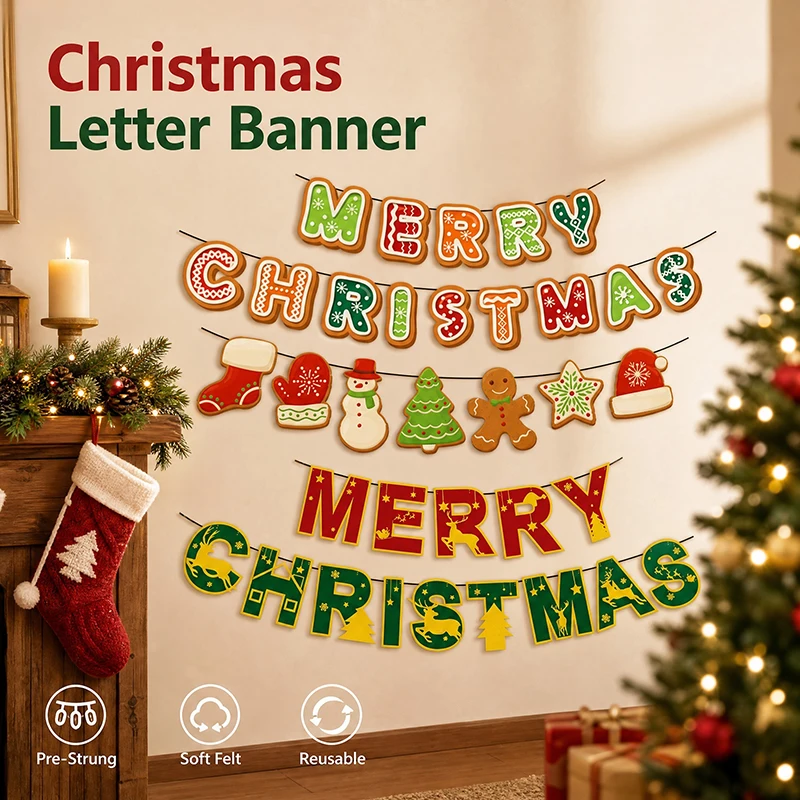 Santa Claus Snow Man 2026 Merry Christmas Theme Party Wall Hanging Flags Banners for Family House Holiday Festival Decoration
