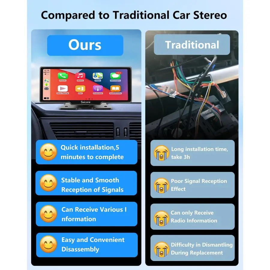 Экран Carplay с видеорегистратором 4K, беспроводной Carplay и Android Auto, 9,3-дюймовый портативный сенсорный экран для автомобиля с резервной камерой 1080P