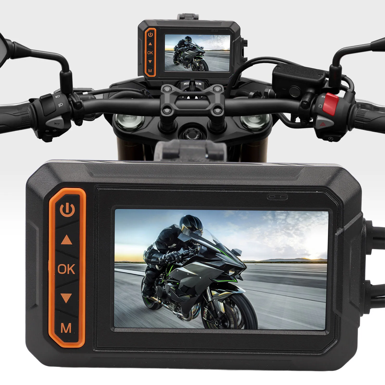 دراجة نارية داش كاميرا عدسة مزدوجة الأمامي والخلفي 1080P 3in IPS شاشة IP67 مسجل قيادة للرياضات النارية #1