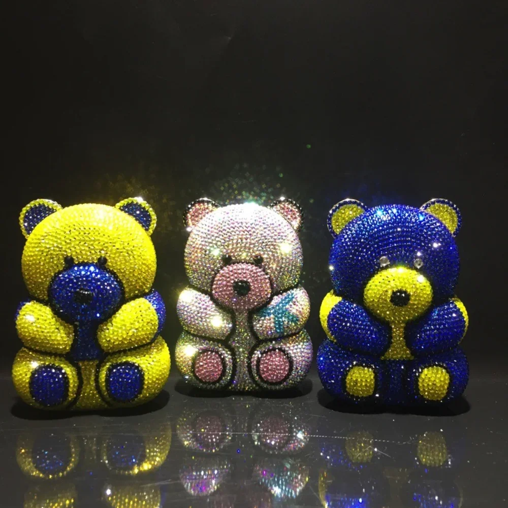 

Popular Little Bear Cartoon Crystal Full Diamond Handmade Diamond Set Bag for Women's Handheld Bag Party Wedding Nightclub