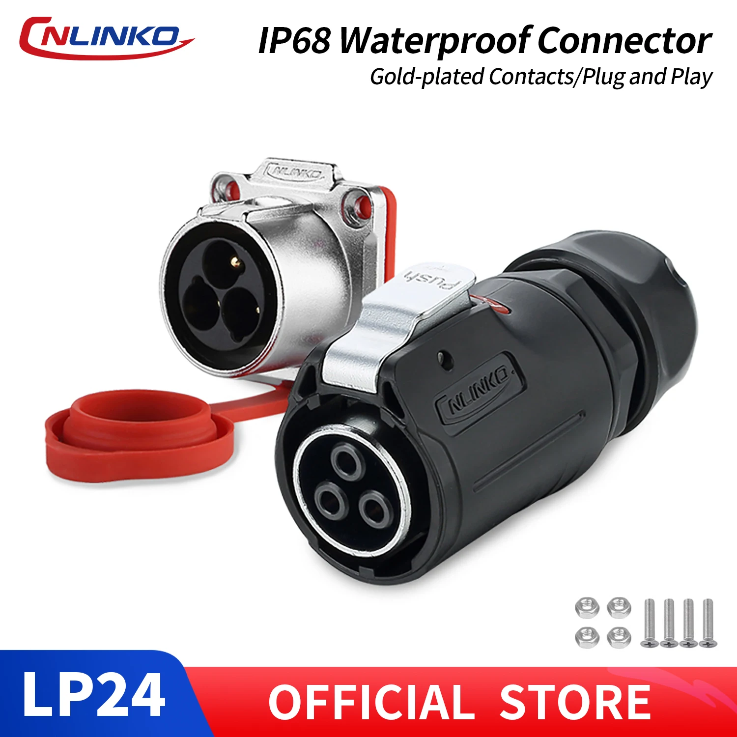 CNLINKO M24 IP68 Circular Push-Pull Connector 2-24P Heavy Duty Solder Type, Panel Mount for Industrial Automation & Signal Power