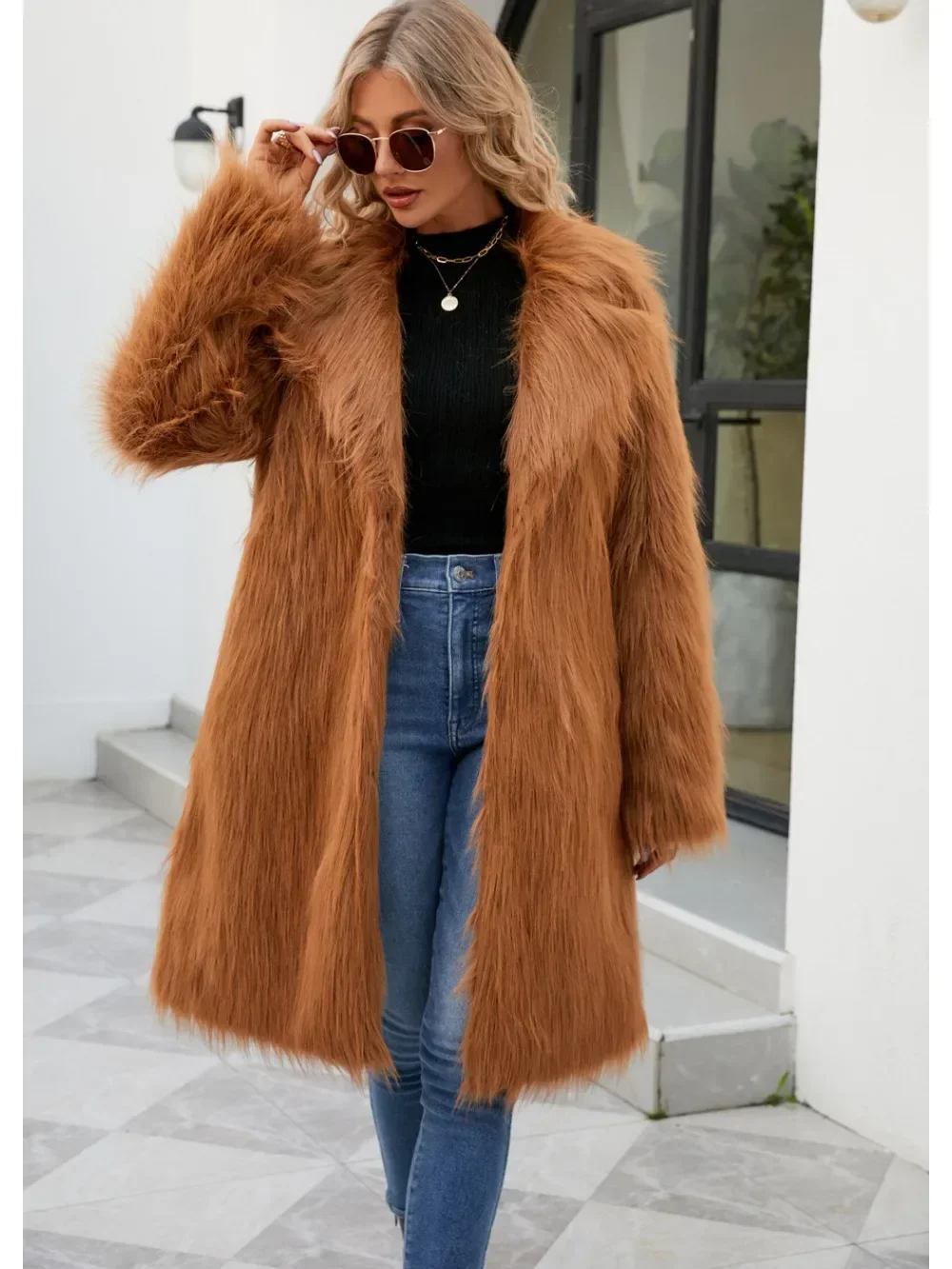 Women\'s Warm Faux Fox Fur Long Coat Winter Leisure Long Jacket Windbreaker Women Thick Fluffy Luxury Bontjas Outerwear