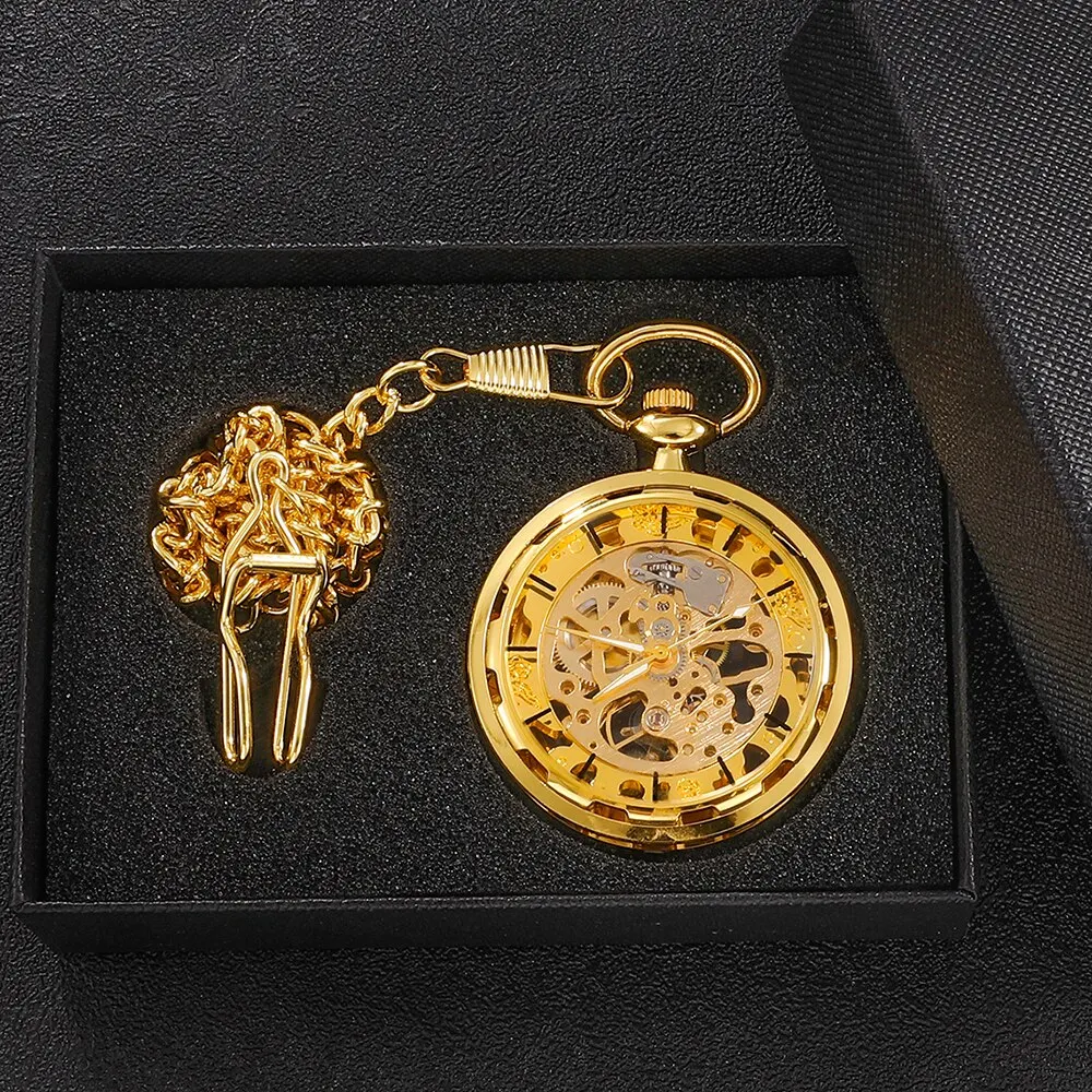 Collana con orologio Vintage Steampunk Skeleton Mechanical Fob orologio da tasca orologio con ciondolo a mano uomo donna catena regalo