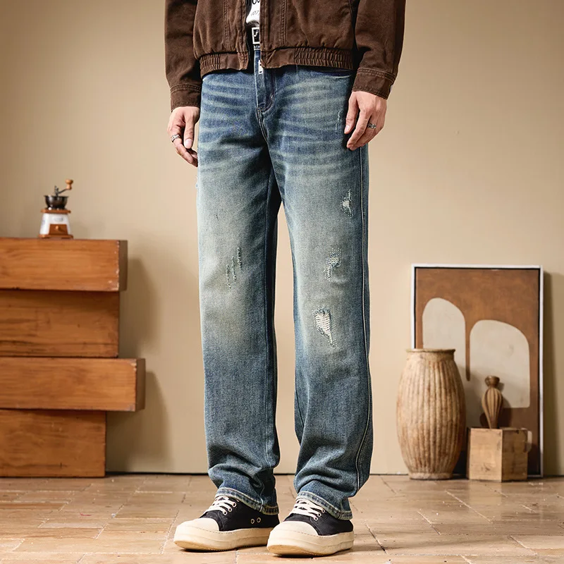 Men's Soft Comfortable Elastic Loose Casual Large Size Straight Denim Pants Jeans Man Streetwear Vintage Jeans Trousers