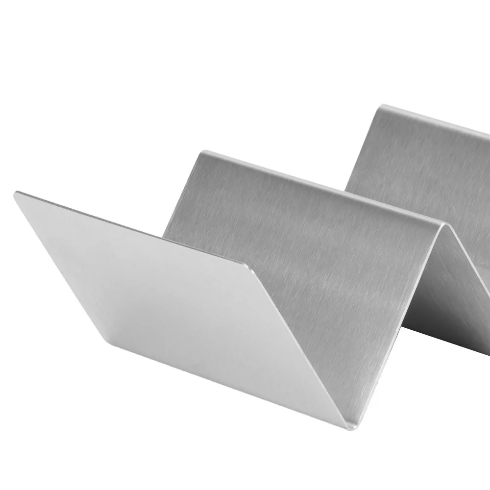 6pcs Stainless Steel Taco Holder Stand 3-Slot Design Open-Ended Kitchen Taco Tray W Wavy Shape Easy Clean view 3