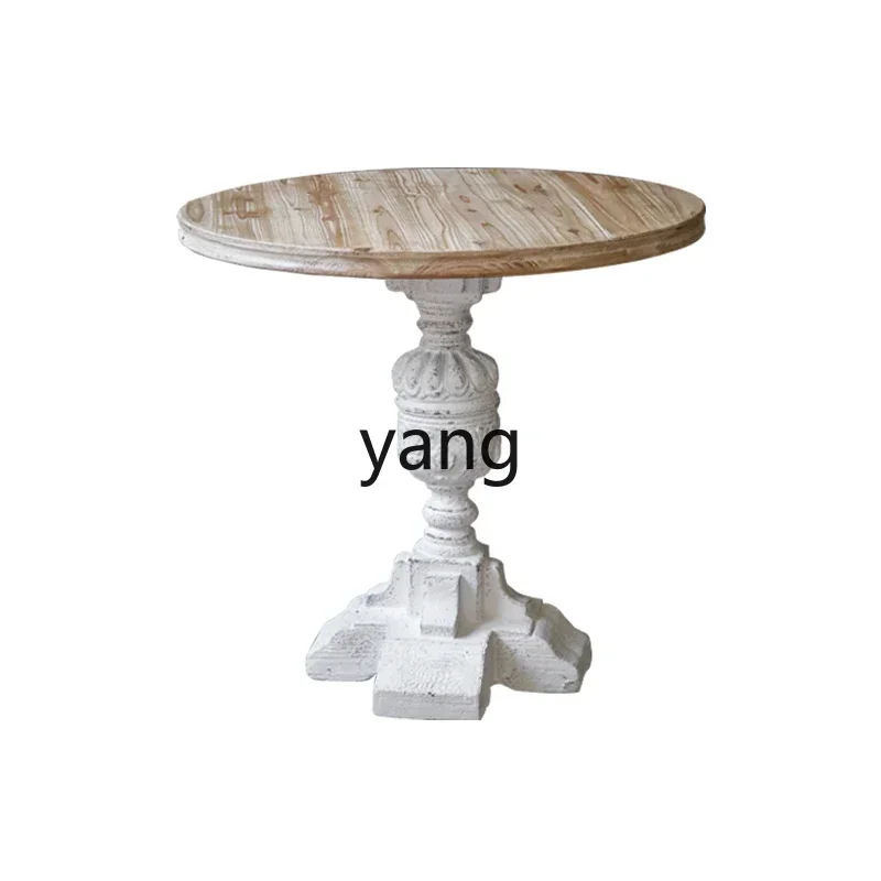 

yjq wrought iron round small coffee table retro light luxury carved coffee table solid wood decoration casual