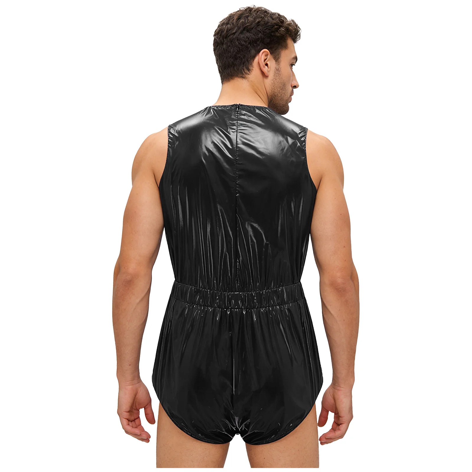 

Мужской глянцевый комбинезон-боди с эффектом мокрой кожи, на пуговицах, с молнией сзади, для фестивалей и клубов, спортивный ромпер-комбинезон