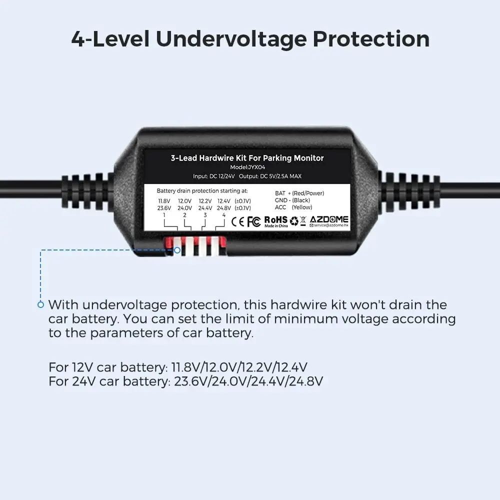 車のdvrハードワイヤー,lingdu d200,d600,ld01,低容量保護,マイクロUSBポート,acc電源ケーブル,12v-24v,5v,2.5a出力,jyx04用キット