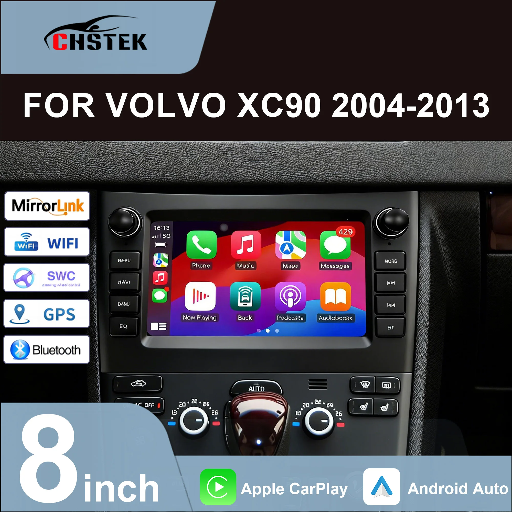 

CHSTEK Автомобильный радиоприемник GPS Bluetooth WiFi для Volvo XC90 2004-2013, обновленные модели, беспроводной Carplay, Android Auto, мультимедийная навигация