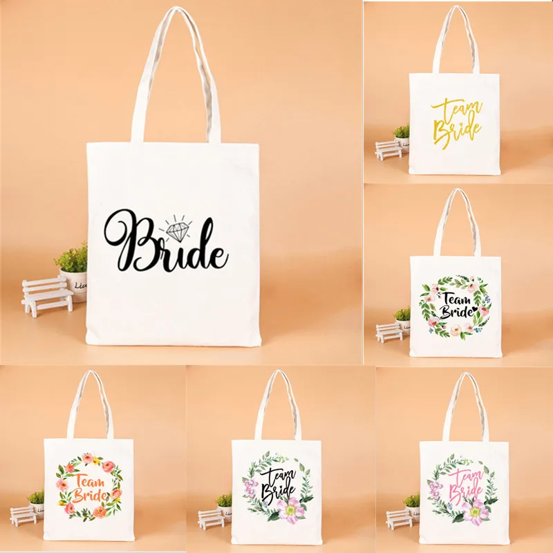 Foldable Bridesmaid Bag Wedding Shoulder Bag Bridal Bachelorette Party Gifts Team Bride Pattern Handbag Tote Bags Shopping Bag