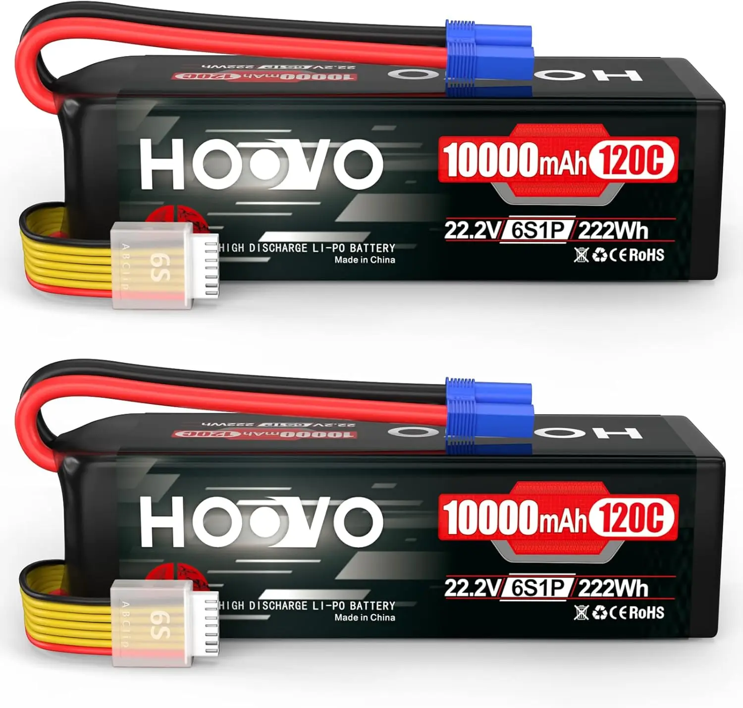 HOOVO 2Pcs 6S Lipo Battery 22.2V 10000mAh 120C RC Battery EC5 Plug Soft Case for RC Cars, Drones, DJI, FPV, Plane, Racing Hobby