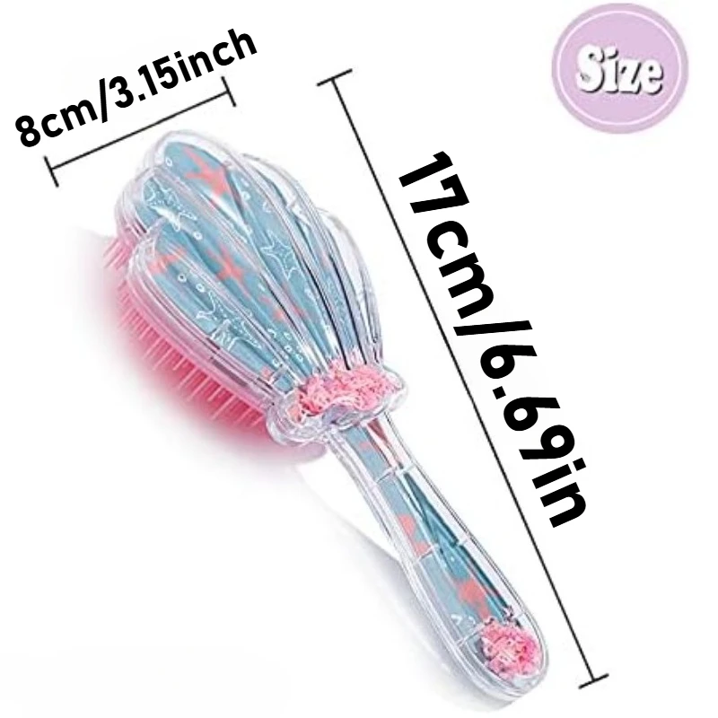 Mermaid Detangler Hair Brush Detangling Hair Comb Shell Glitter Comb Hairbrush Massage Scalp Detangler for Dry Wet Hair Kid Girl