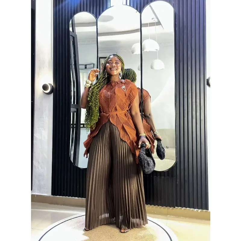 

Miyake Pleated Summer New Set Women's Irregular Sleeveless Top Loose Casual Pants Two-piece Set Fashionable Women's Pants Set