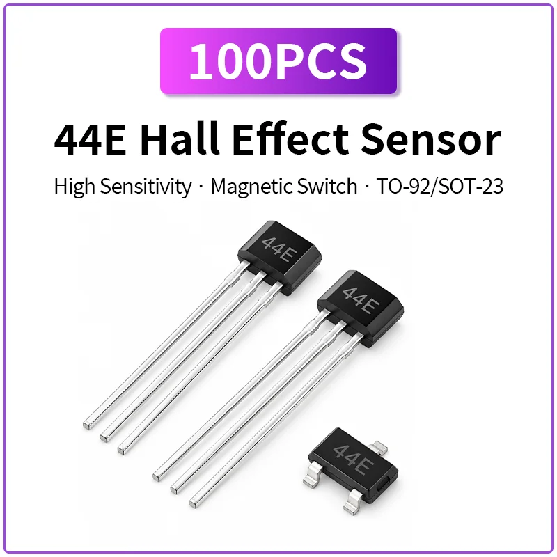 100PCS Hall Effect Sensor 44E A3144 AH3144E Magnetic Switch High Sensitivity TO-92