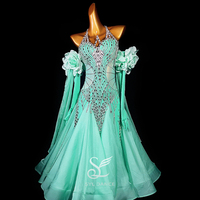 SYL woman green pearl chiffon backless sew-on stone rhinestone ballroom dance dress standard competition standard dance dresses