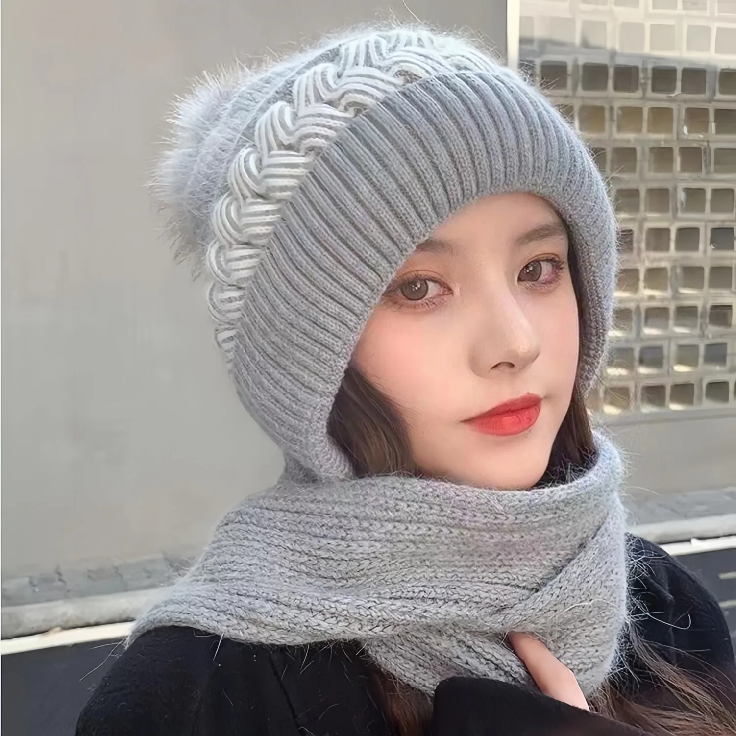 Winter warme Strickmütze Schal Combo für Frauen dicke Häkelmütze Ohr Hals Schutz süße Damen Mütze kaltes Wetter tragen