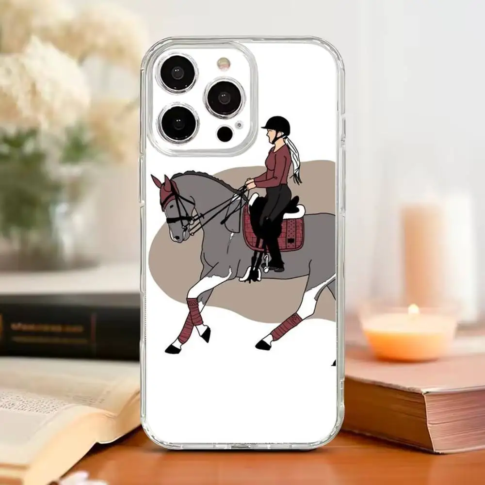 

Galloping Horse Girl Drawing Phone Case Silicone Transparent Soft For IPhone17,16,15,14,13,12,11 Plus,Pro Max