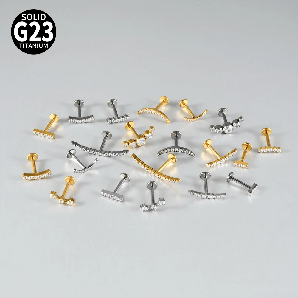 1 Stück Halbmond-Ohrring mit vielen Zirkonia-Steinen, 16G G23 Implantat-Titan, CZ-Pavé, flache Rückseite, für Knorpel, Tragus, Conch, Rook – Detail 2