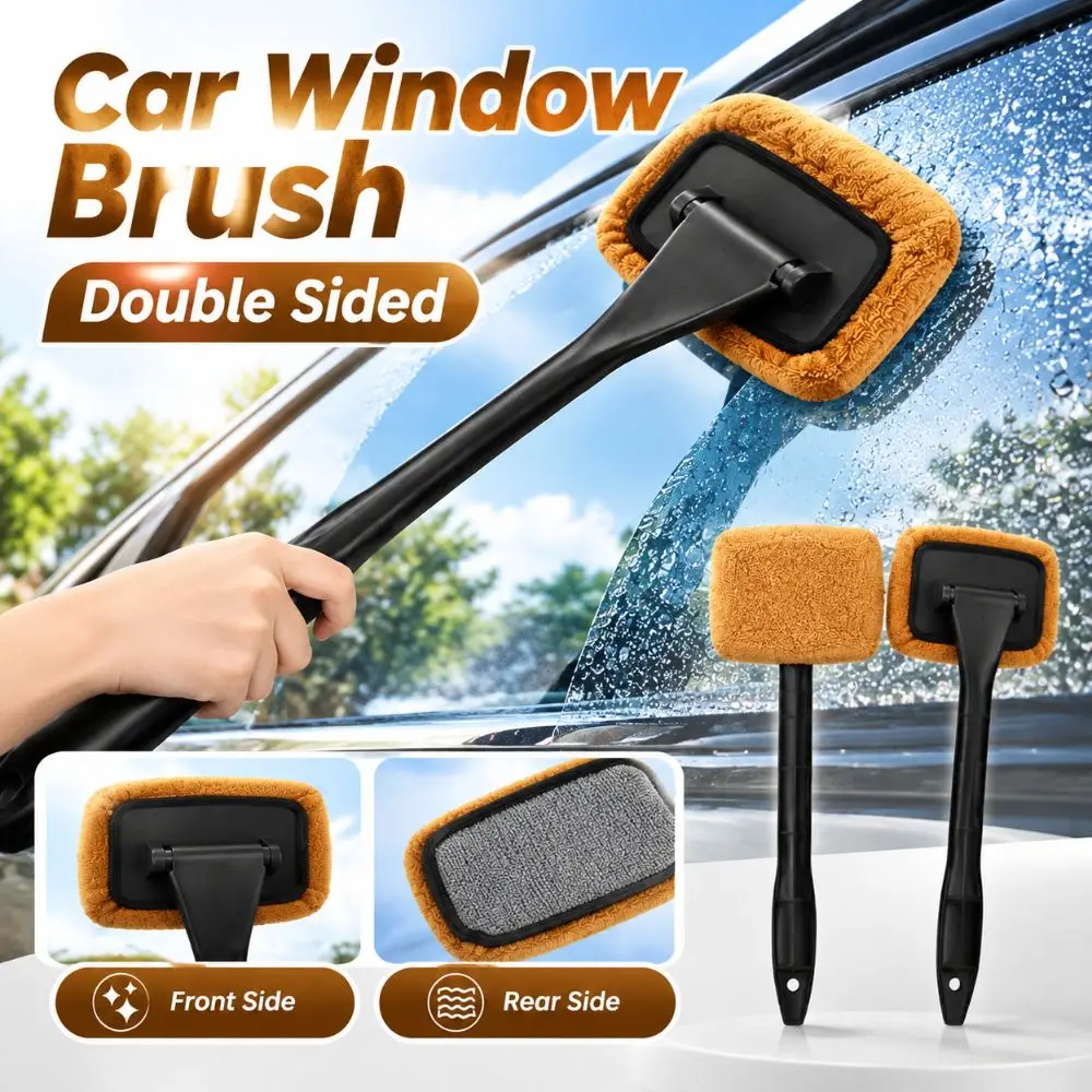 Coral Fleece Glass Cleaner Brush Anti-Fog Oil Film Remover Windshield Wiper Tool Double Sided Cleaning Cloth Cover