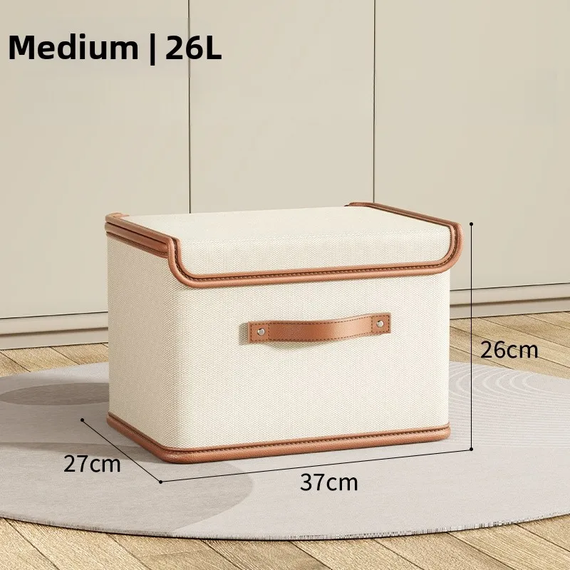 

Clutter-free Space Organizer Storage Box Flip-top Lid Beige Oxford Storage Box Oxford Fabric Collapsible Design