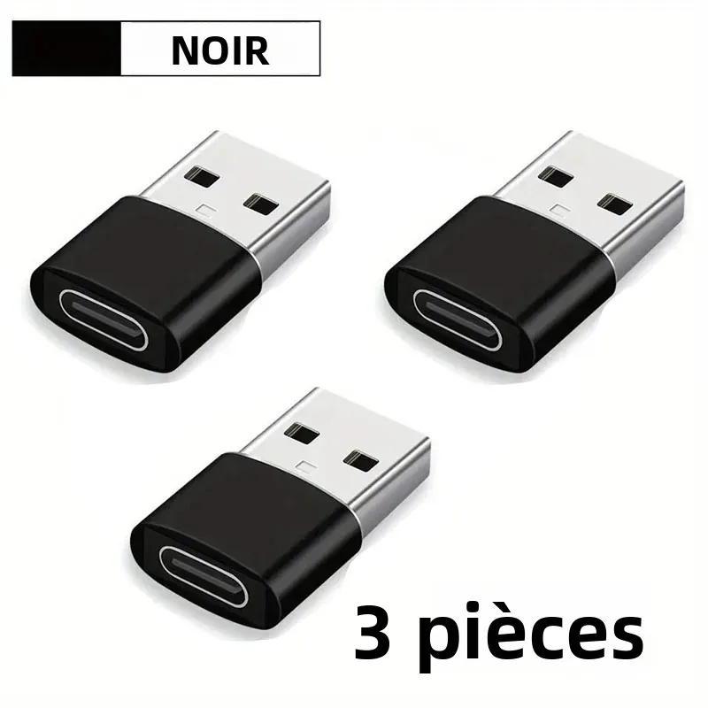 Paquet de 3 adaptateurs USB vers USB C, USB C femelle vers USB mâle charge ultra rapide et convertisseur OTG Compatible avec iPhone 15/14/13/12 P