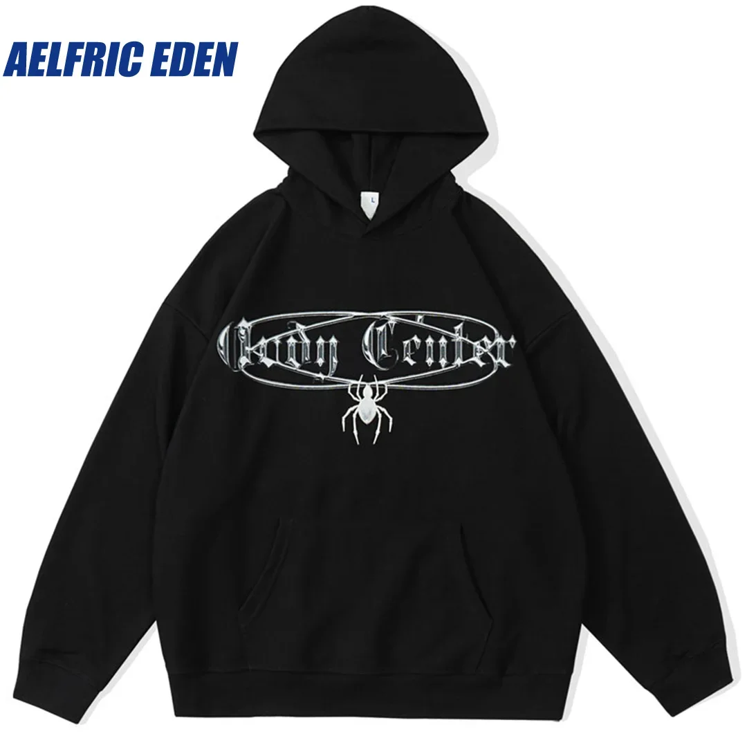 

Aelfric Eden Spider Print Mens Hoodie Streetwear Sweatshirt Y2K Hip Hop Hooded 2023 Harajuku Casual Cotton Punk Pullover Tops