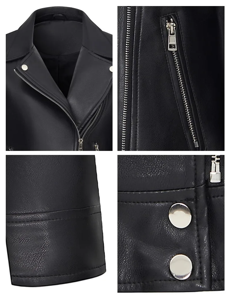 Ele Women's Motorcycle Sle Long Sve Leather Jaet ort Collarl PU Leather Coat Faionable Autumn New Arrival